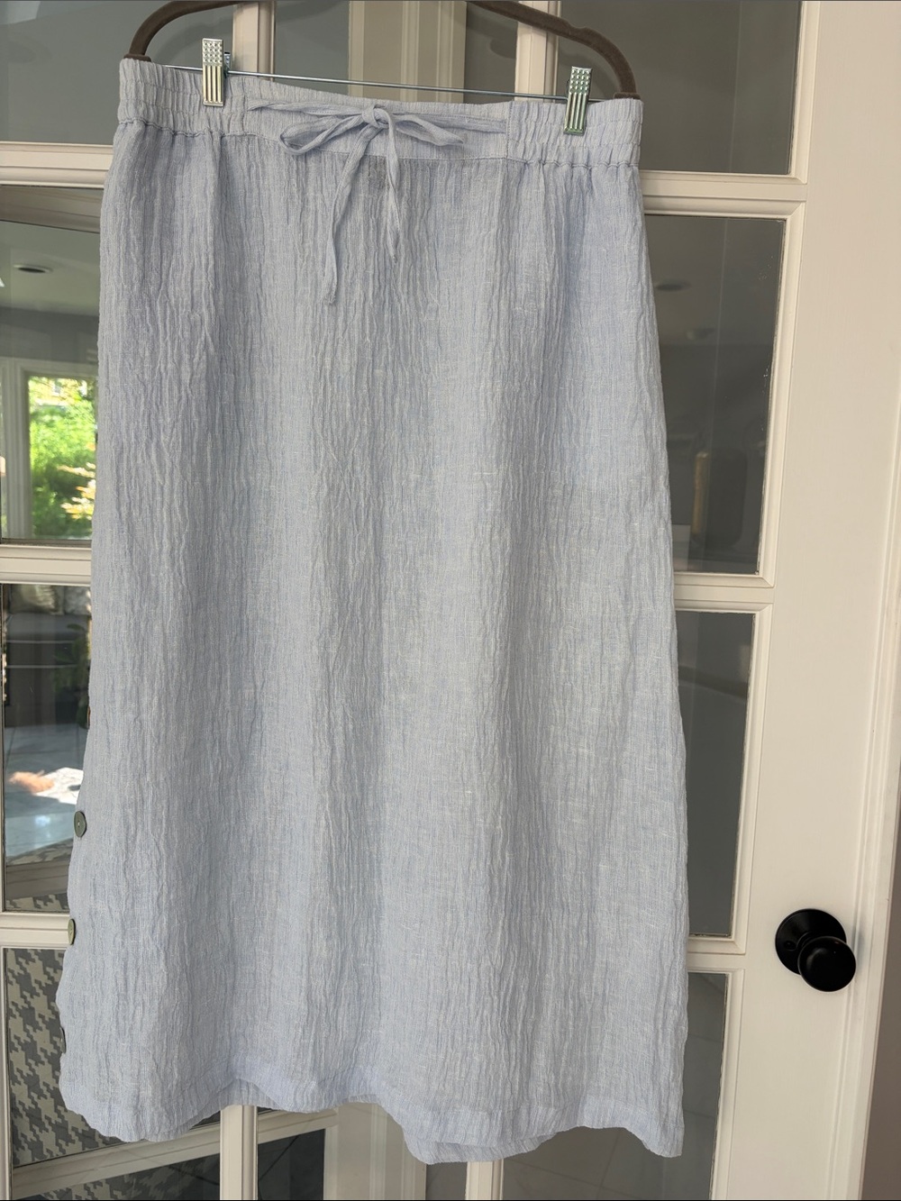 NEW TAHARI BLUE LINEN DRAWSTRING WAIST MAXI SKIRT SIZE Xl - Picture 2 of 4